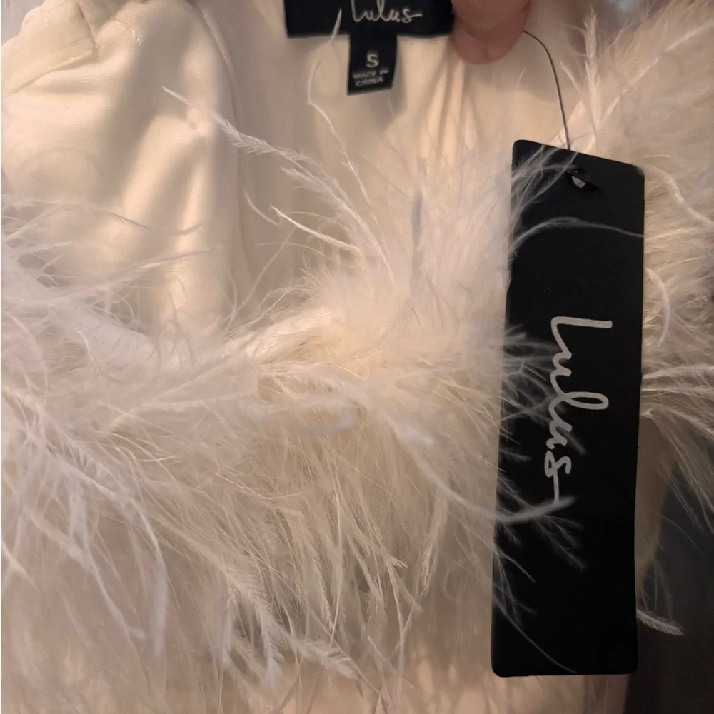 White Faux Fur Trim lulus dress - Picture 3 of 4